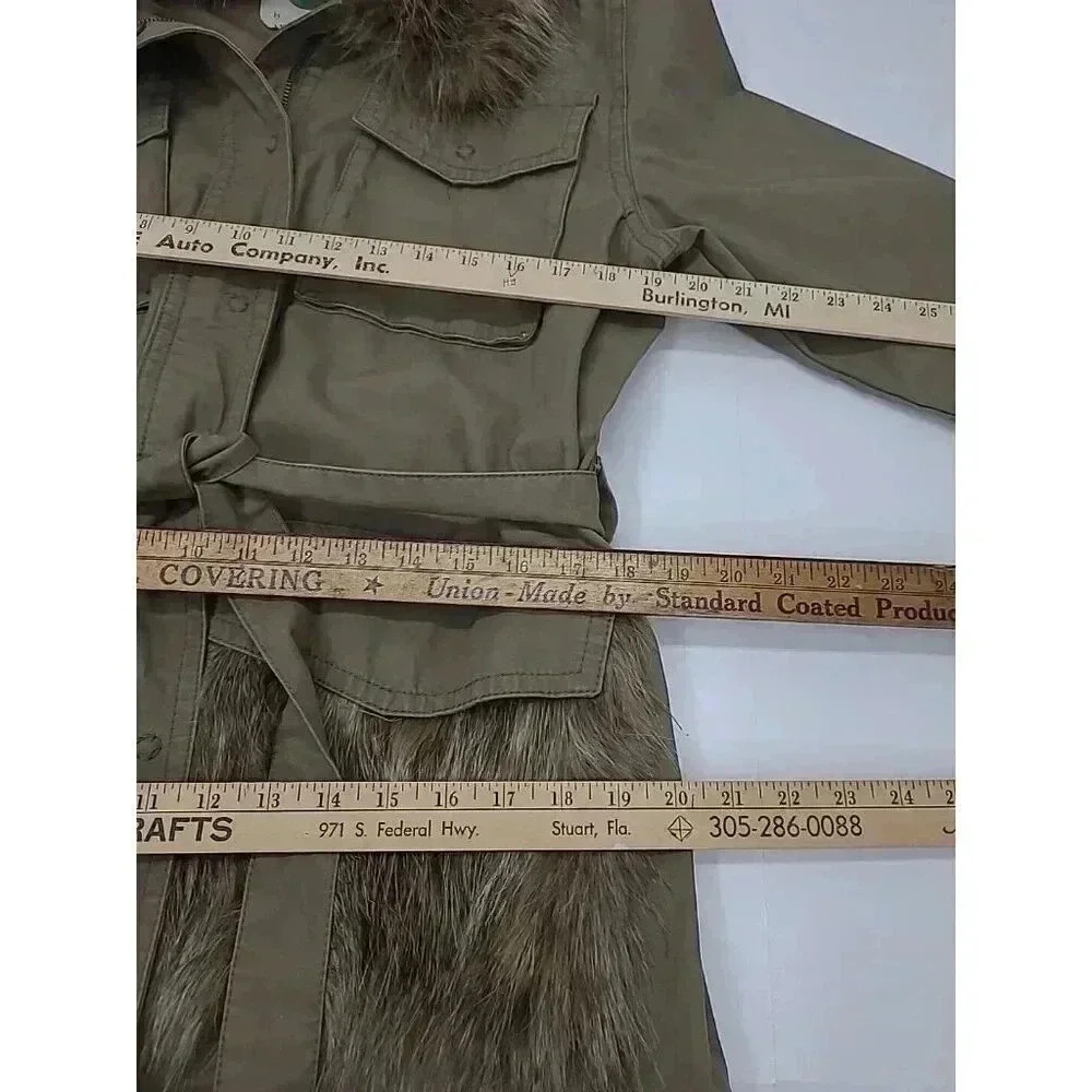 Anthropologie Faux Fur-Trimmed Field Parka Olive Green Jacket Women’s Large - Picture 3 of 8